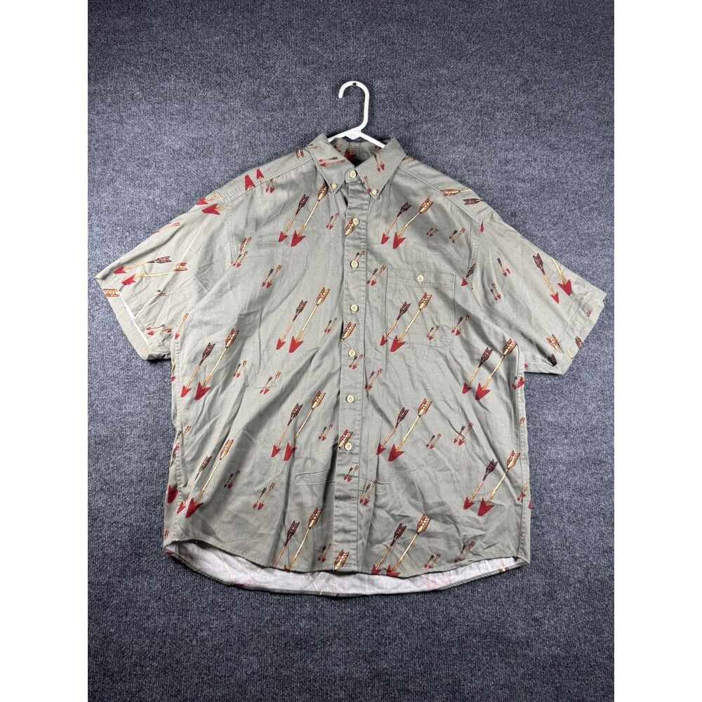 VTG Barn Fly Shirt Mens Medium M All Over Arrow Print Western Short Sleeve USA